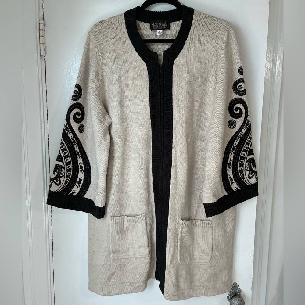 Bob Mackie Wearable Art Black Paisley Embroidered Cardigan XL
